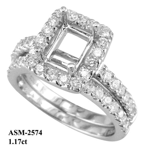 Lady's White 18 Karat Semi-Mounting for emerald cut center With 32=0.75Tw Round Diamonds