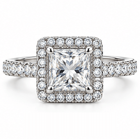 princess cut diamond halo setting example